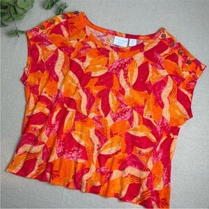 Cynthia Rowley Linen Lyocell Top Short Sleeve Relaxed Boxy Orange Pink Size M